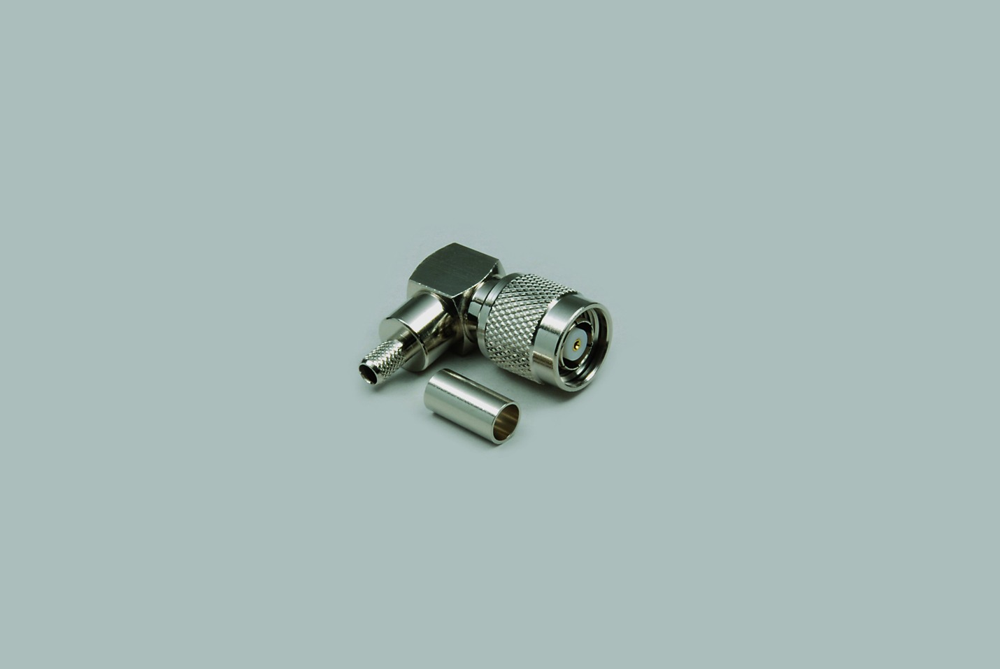 TNC-Reverse Winkelstecker 50 Ohm, Crimpausf., Teflon-Isolation, für RG 58/141, 100 Stk.