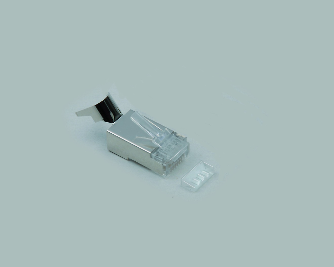 Modular-Stecker 8-polig 8P8C(RJ45) für AWG 24, mit Einführhilfe und Zugentlastung, für Rundkabel mit Drahtleiter