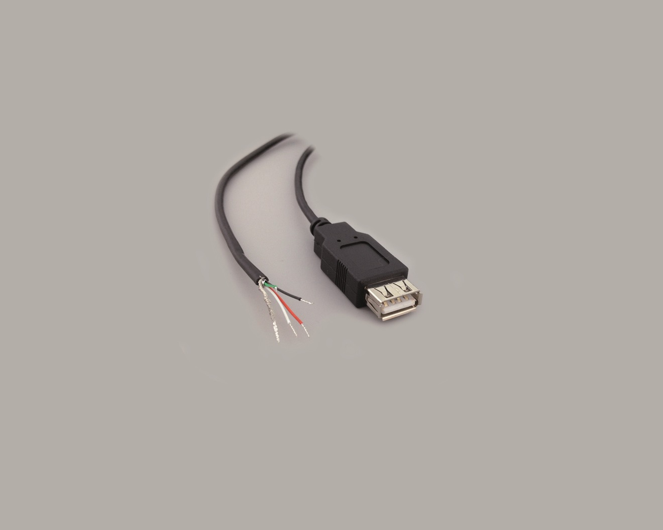 USB 2.0 A Kupplung auf freies Ende, glatt abgeschnitten, Länge 1200mm, schwarz