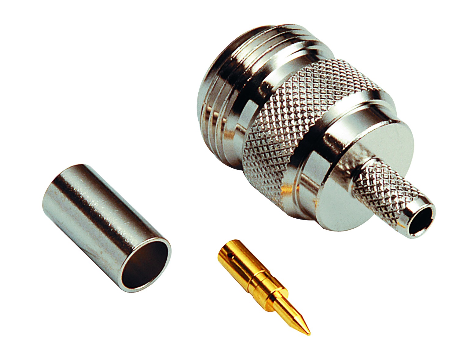 N-Reverse Kupplung 50 Ohm, Crimpausf., Teflon-Isolation, für RG 213