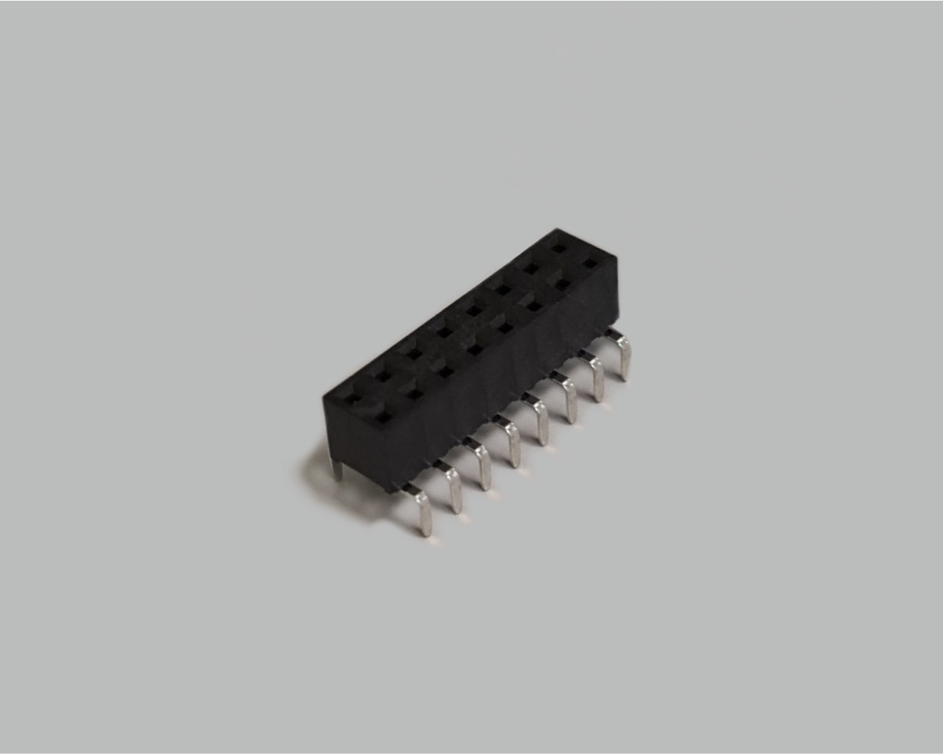 Buchsenleiste zweireihig mit Dual Entry 2x8-polig, gerade, vergoldet, Raster 2,54mm, Bauhöhe 5,0mm, Isolation Nylon 9T, nicht trennbar