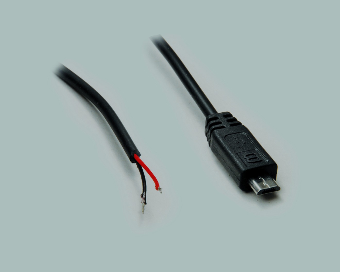 Micro USB-B 5 pol Stecker auf freies Ende, abgemantelt und verzinnt, 2 polig belegt, 1,8m, schwarz, 100 Stk.