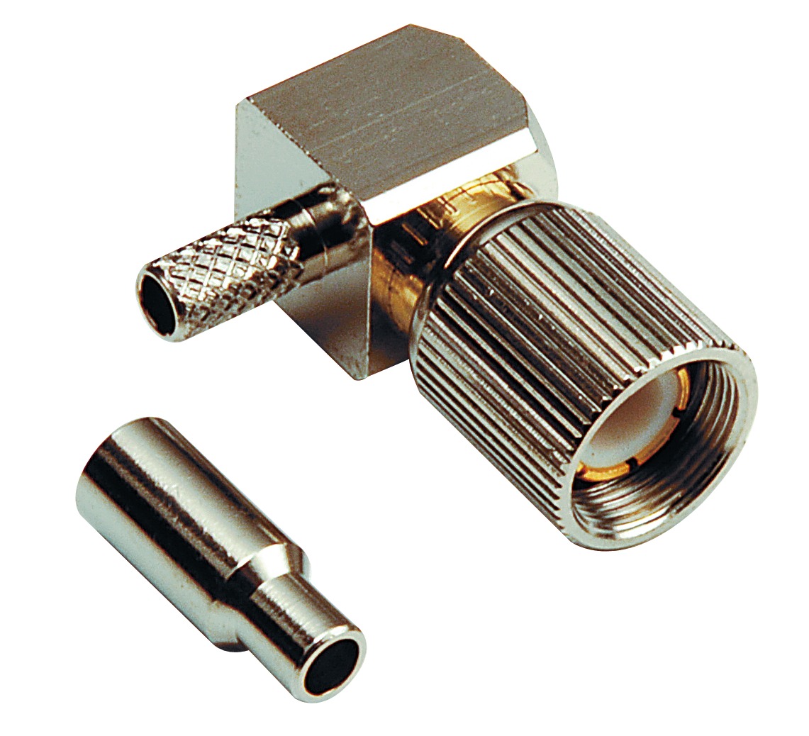 1.6 / 5.6-Winkelstecker, 75 Ohm, Crimpausführung, Teflon-Isolation, für  RG 179/187