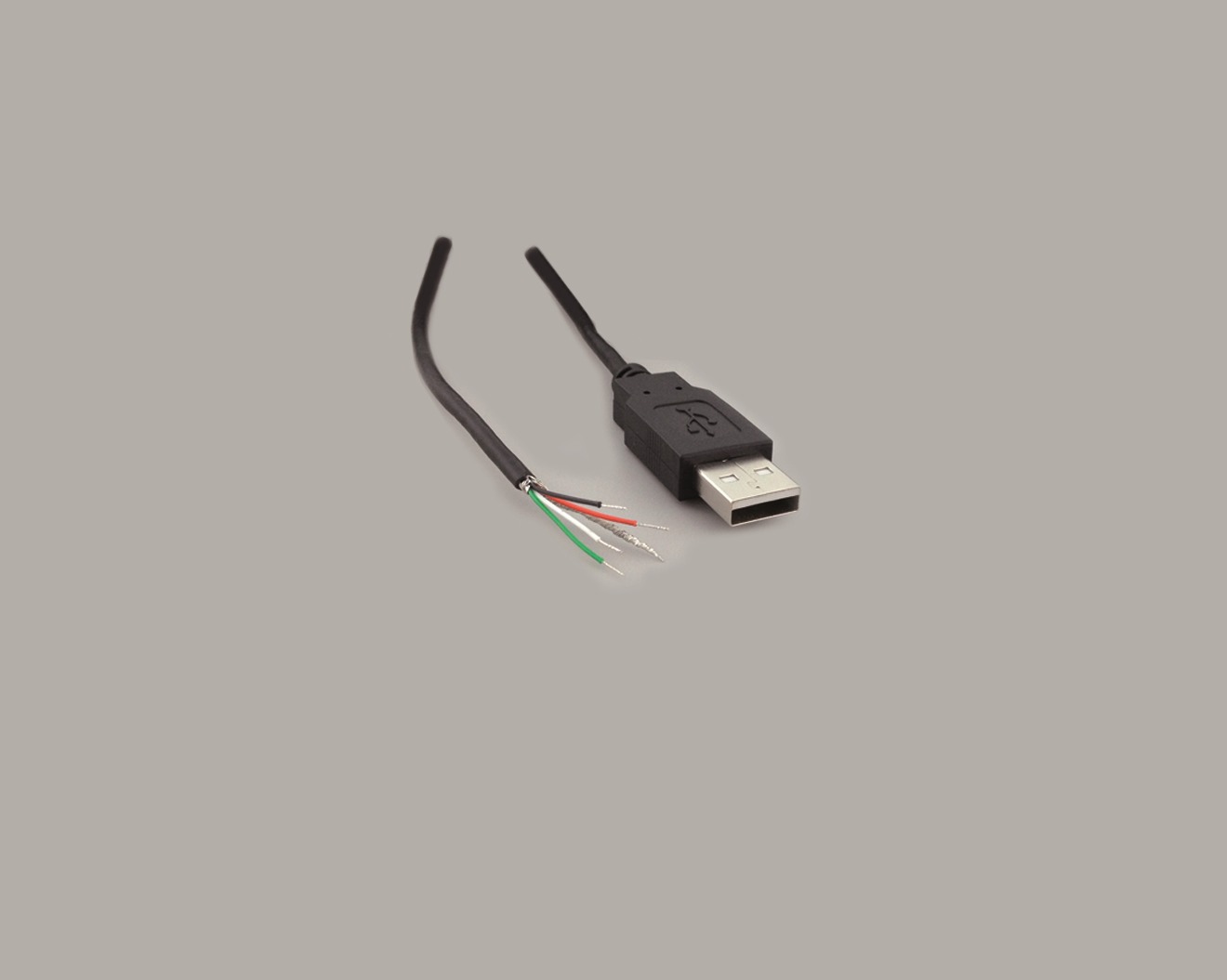 USB 2.0 A Stecker auf freies Ende, abgemantelt und verzinnt, Länge 1800mm, schwarz, 100 Stk.