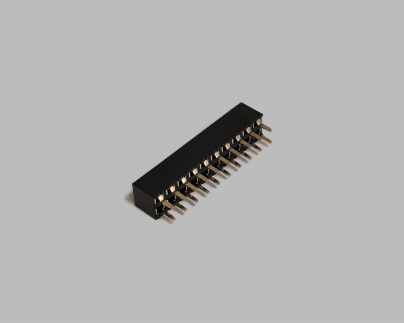 Buchsenleiste zweireihig 2x10-polig, gerade, vergoldet, Raster 2,54mm, Bauhöhe 5,0mm, Isolation Nylon 6T, nicht trennbar