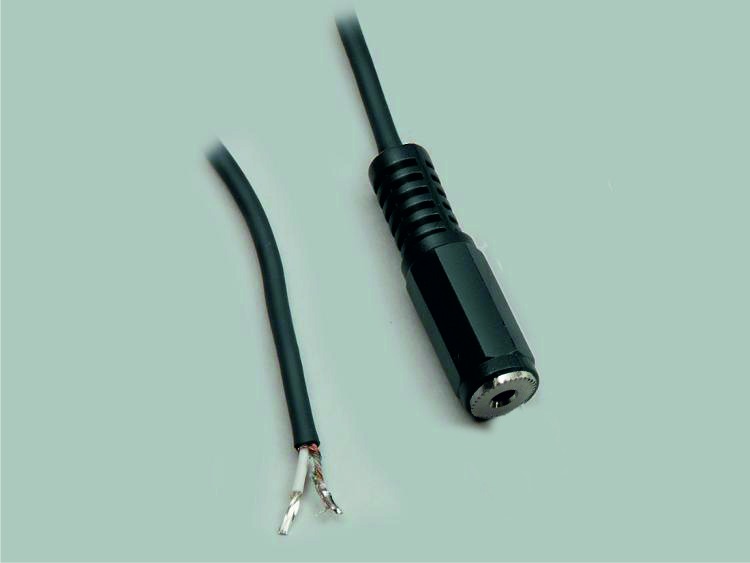 Audio-Anschlußkabel auf freies Ende, 3.50mm Klinkenkupplung, Kabel AD 2,5mm, mono, schwarz, 1,8m, abgemantelt und verzinnt