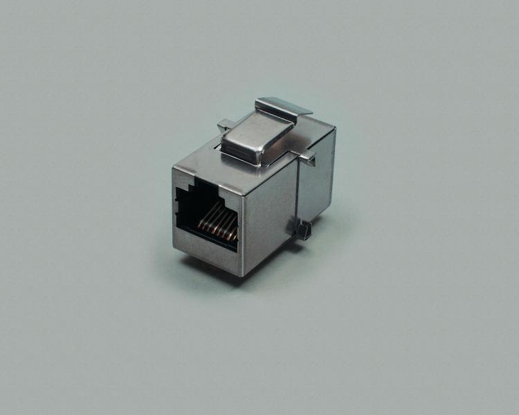 Modular- Adapter, Kupplung auf Kupplung 8-polig 8P8C(RJ45), CAT 5 geschirmt, Verschaltung 1:1, metallisiert
