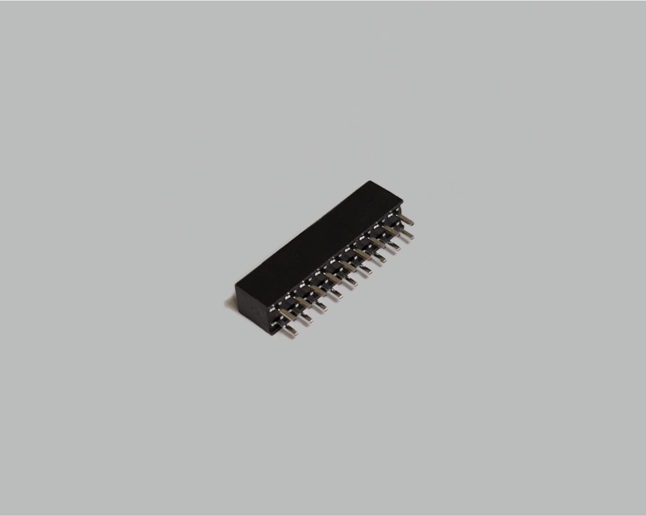 Buchsenleiste zweireihig 2x9-polig, gerade, vergoldet, Raster 2,54mm, Bauhöhe 5,7mm, Isolation Nylon 9T, nicht trennbar