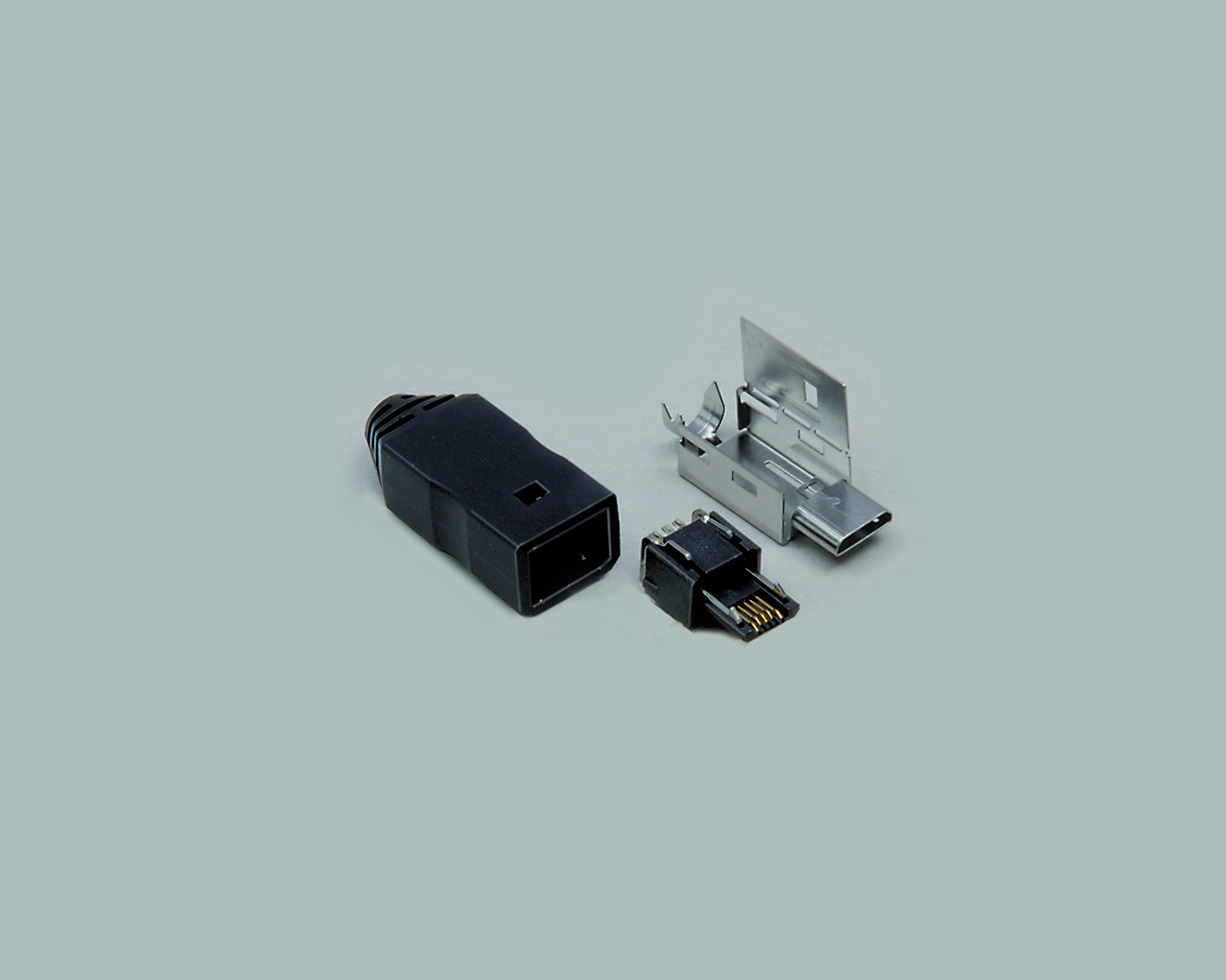 Micro USB Typ-B Stecker 5-polig, mit Gehäuse, Kontakte vergoldet, 100 Stk.