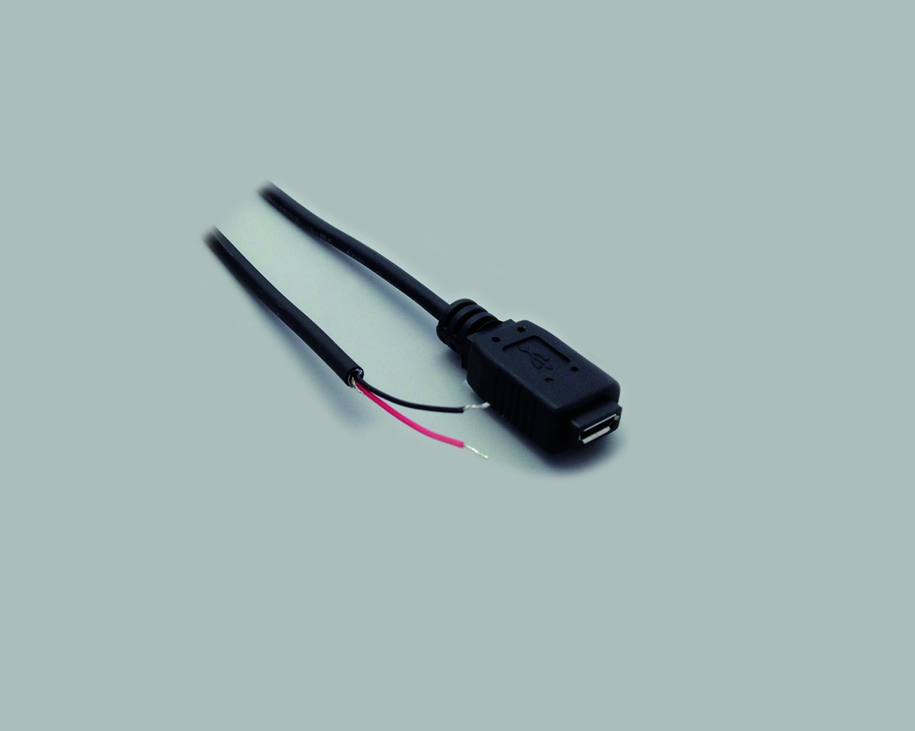 Micro USB-B 5 pol Kupplung auf freies Ende, abgemantelt und verzinnt, 2 polig belegt, 1,0m, schwarz