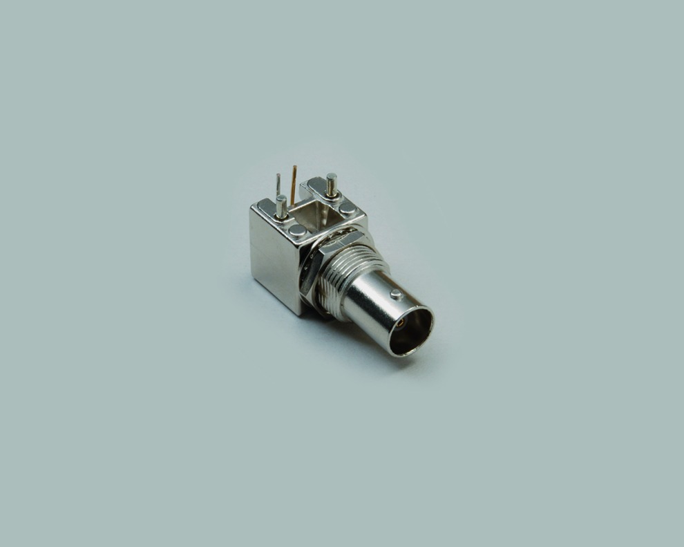 BNC-Einbaubuchse, Printausf. 90°, Gehäuse Metall, 75 Ohm, Bauhöhe 15,8mm