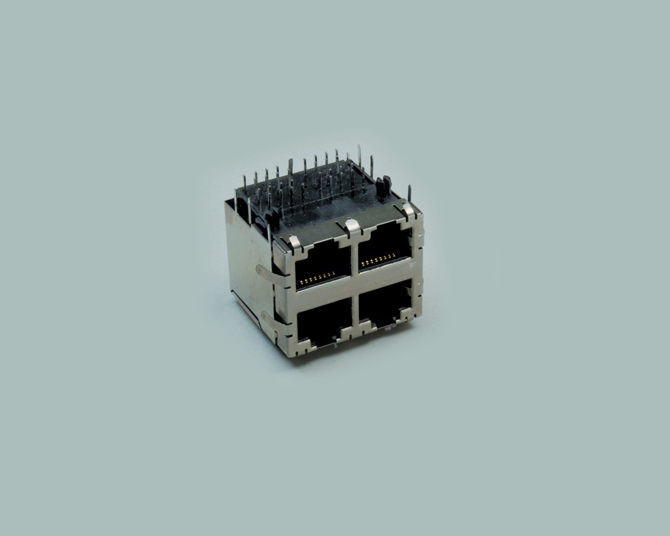 4- fach Modular-Einbaubuchse 4 x 8-polig 4 x 8P8C(RJ45), voll geschirmt, Printausführung 90°, metallisiert