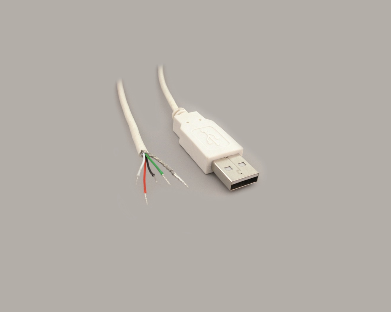 USB 2.0 A Stecker auf freies Ende, abgemantelt und verzinnt, Länge 1800mm, weiß, 100 Stk.
