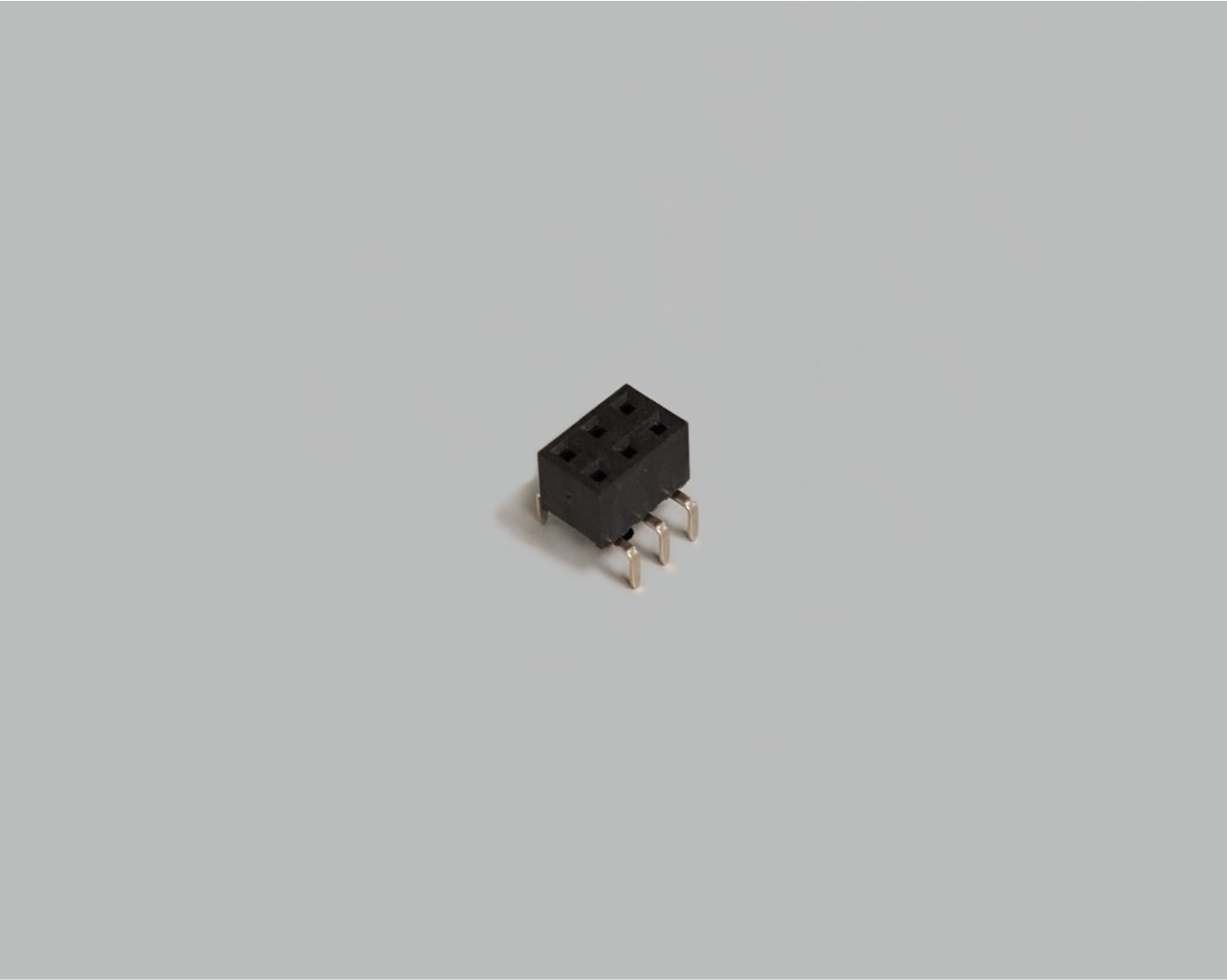 Buchsenleiste zweireihig mit Dual Entry 2x3-polig, gerade, vergoldet, Raster 2,54mm, Bauhöhe 5,0mm, Isolation Nylon 9T, nicht trennbar