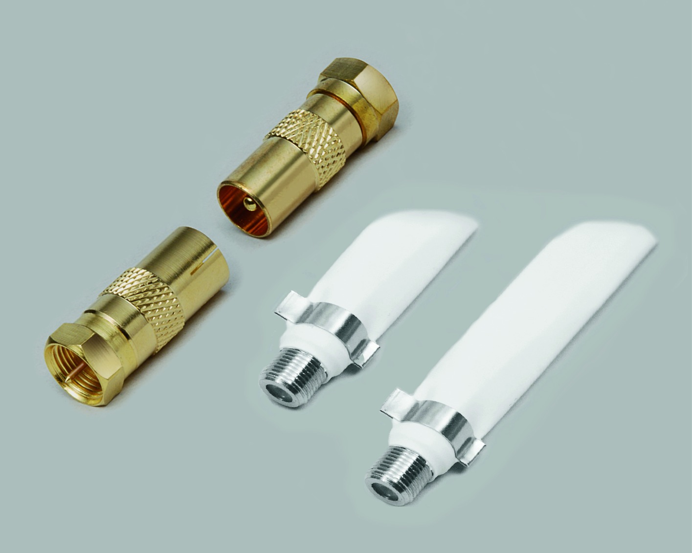 Fensterdurchführungs-Set für F- und Koax-Antennentechnik, vergoldete Adapter