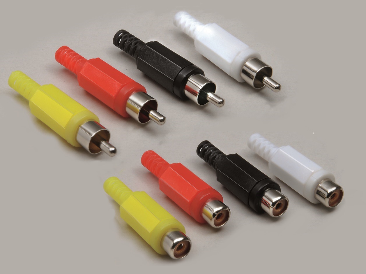 Cinch Steckverbinder Set, 4x Kupplung + 4x Stecker, versch. Farbig, Kabel max. 4,8mm