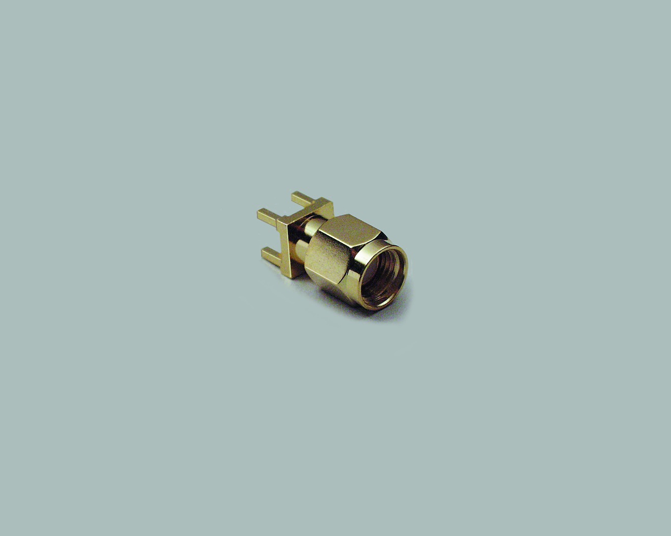 SMA-Reverse Einbaustecker 50 Ohm, vergoldete Printausf. 180°, Teflon-Isolation