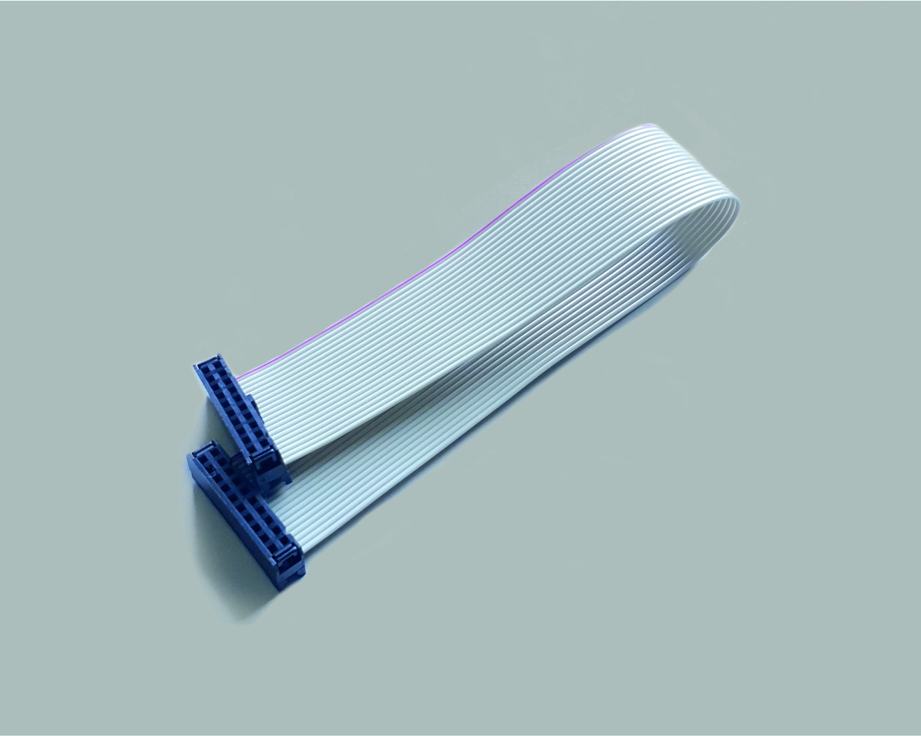 Flachkabel mit Pfostenverbinder 2x10-polig, 2x Pfostenverbinder Raster 2,54mm, H=11mm, schwarz, Flachbandkabel Raster 1,27mm, AWG 28, grau