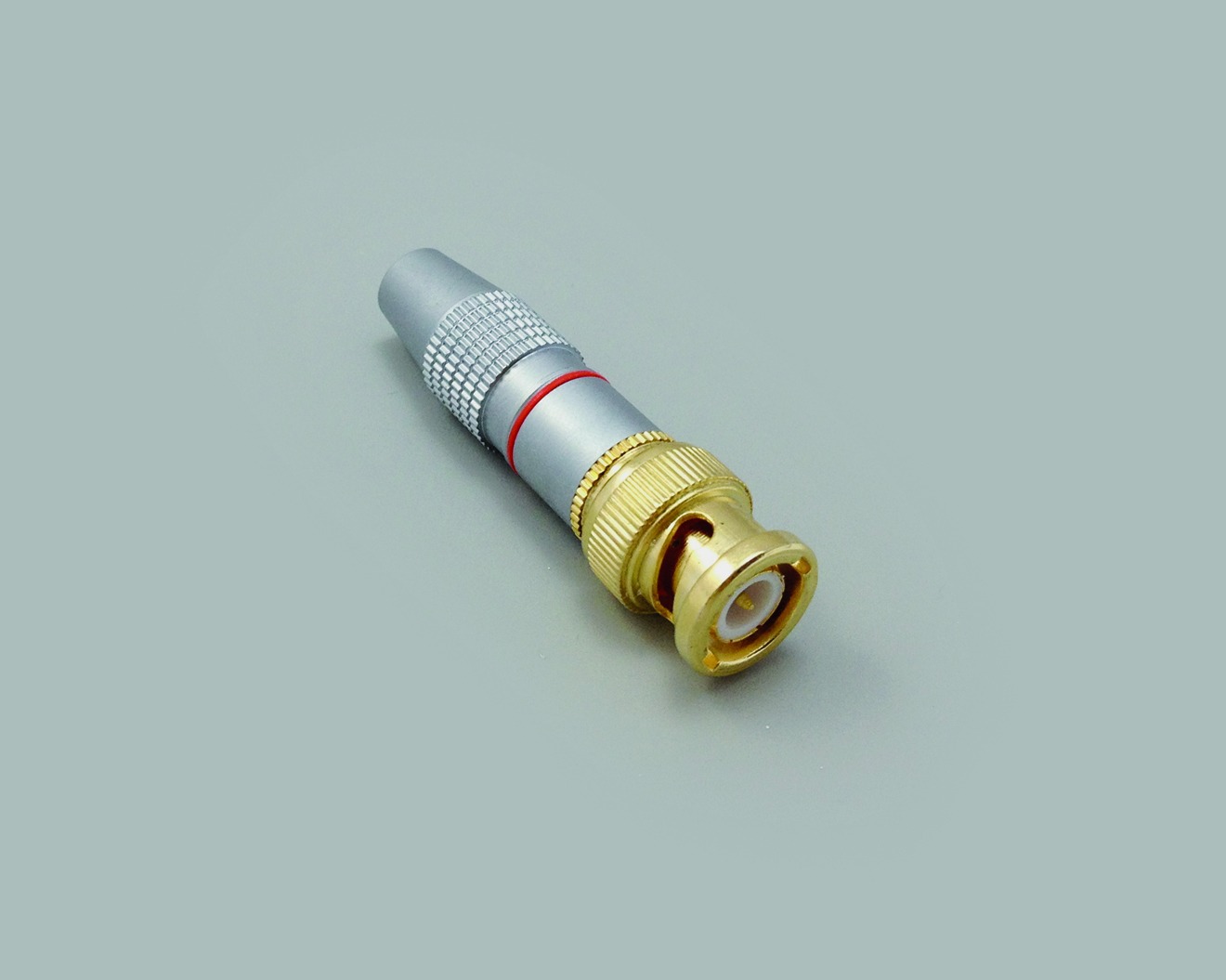 BNC-Stecker, Lötausführung, rote Kennung, Gehäuse Pearlchrome