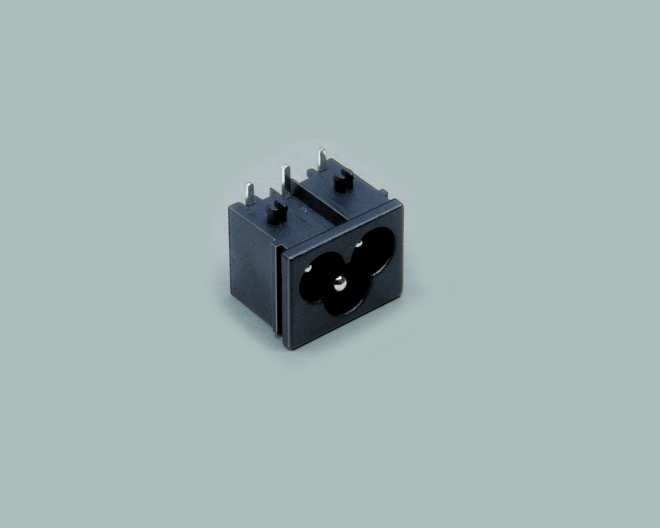 AC-Einbaustecker C6 3-polig, Printausführung 90°, mit Gehäusenut
