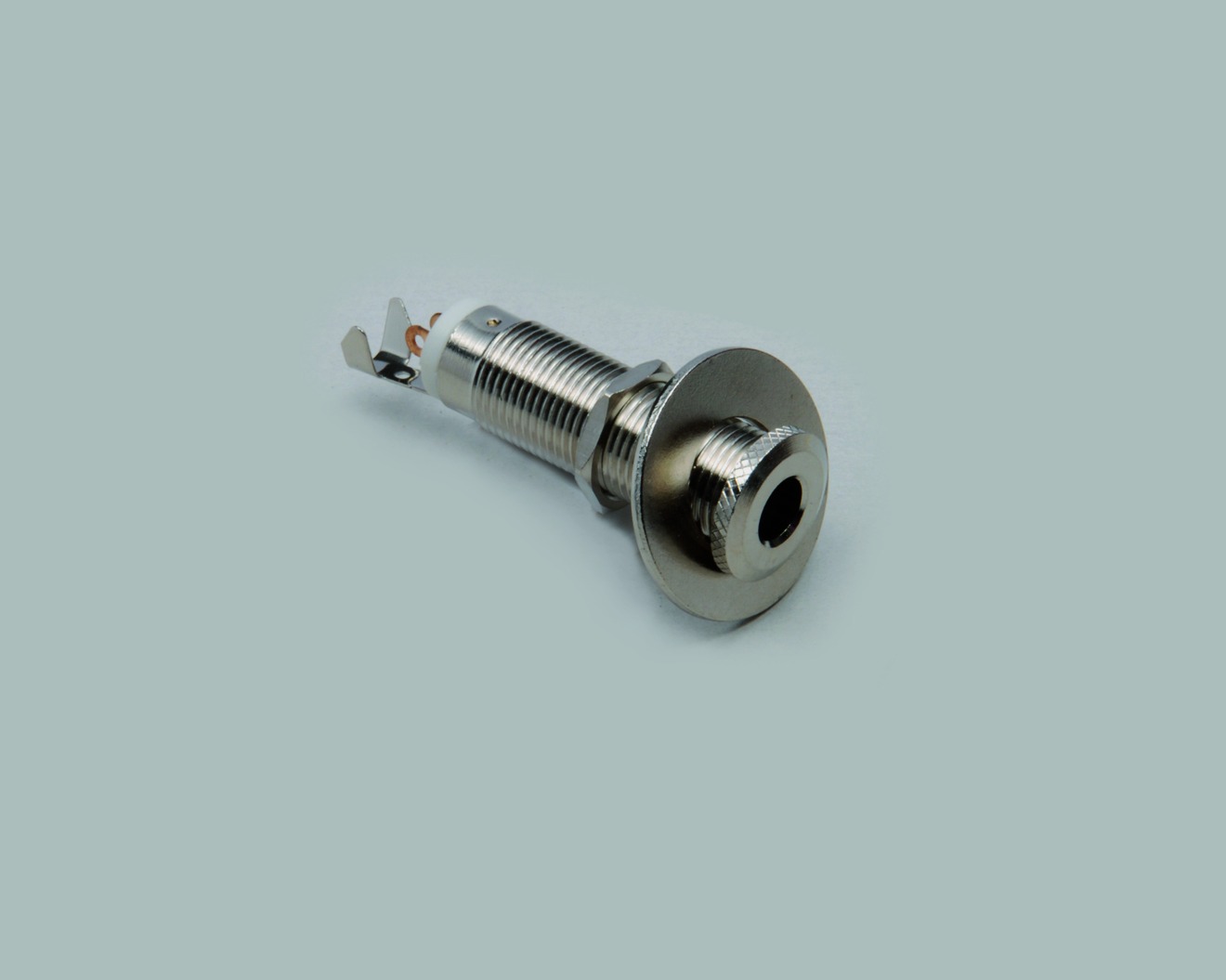 Klinkeneinbaubuchse 6,3mm Mono, Einlochmontage, langes Gewinde