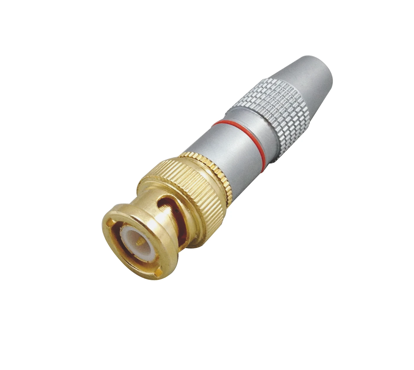 BNC-Stecker, Lötausführung, rote Kennung, Gehäuse Pearlchrome