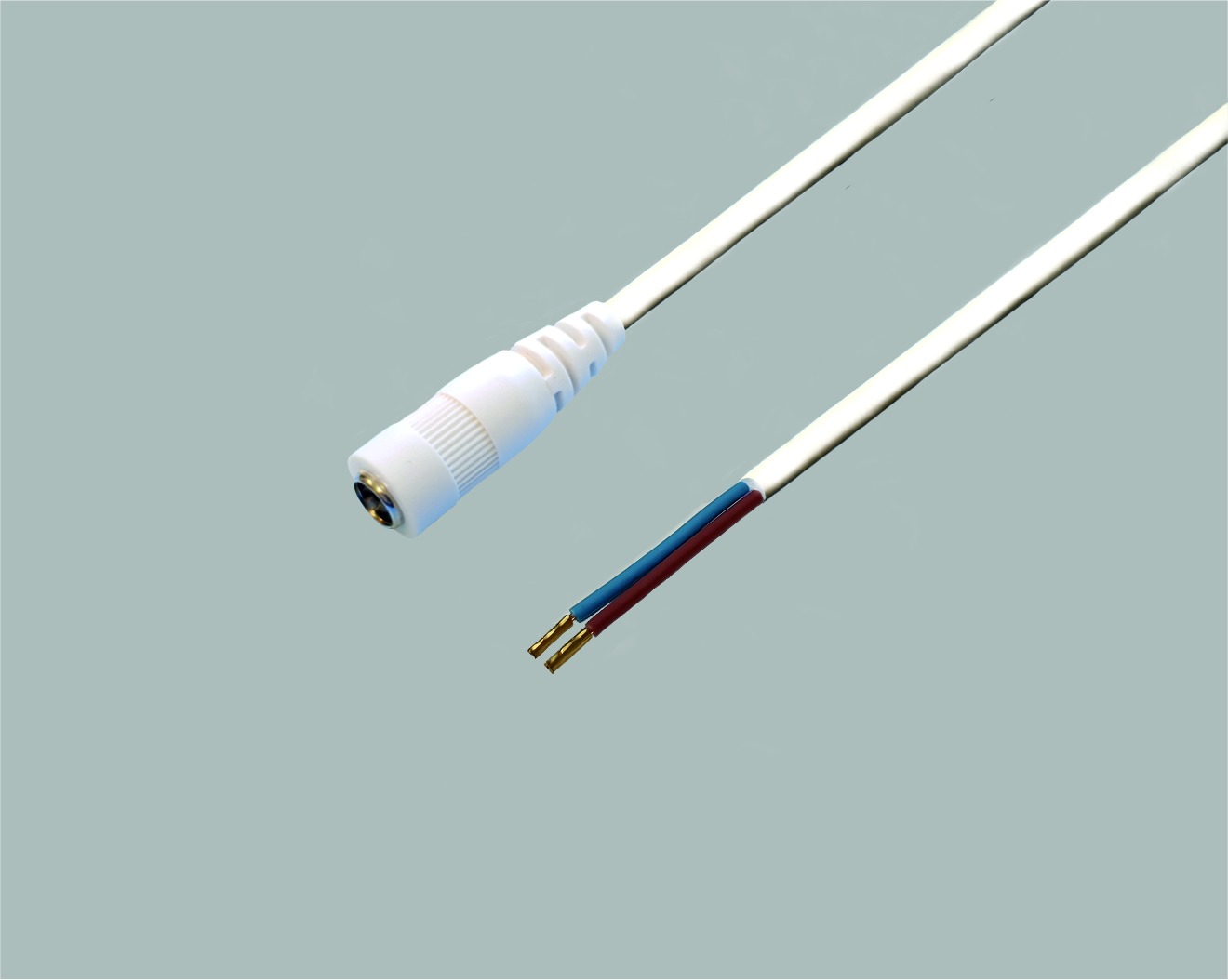 DC Anschlusskabel DC-Kupplung 2,5mm/5,5mm auf freies Ende, 0,50mm² , weiss 2.5m, 100 Stk.