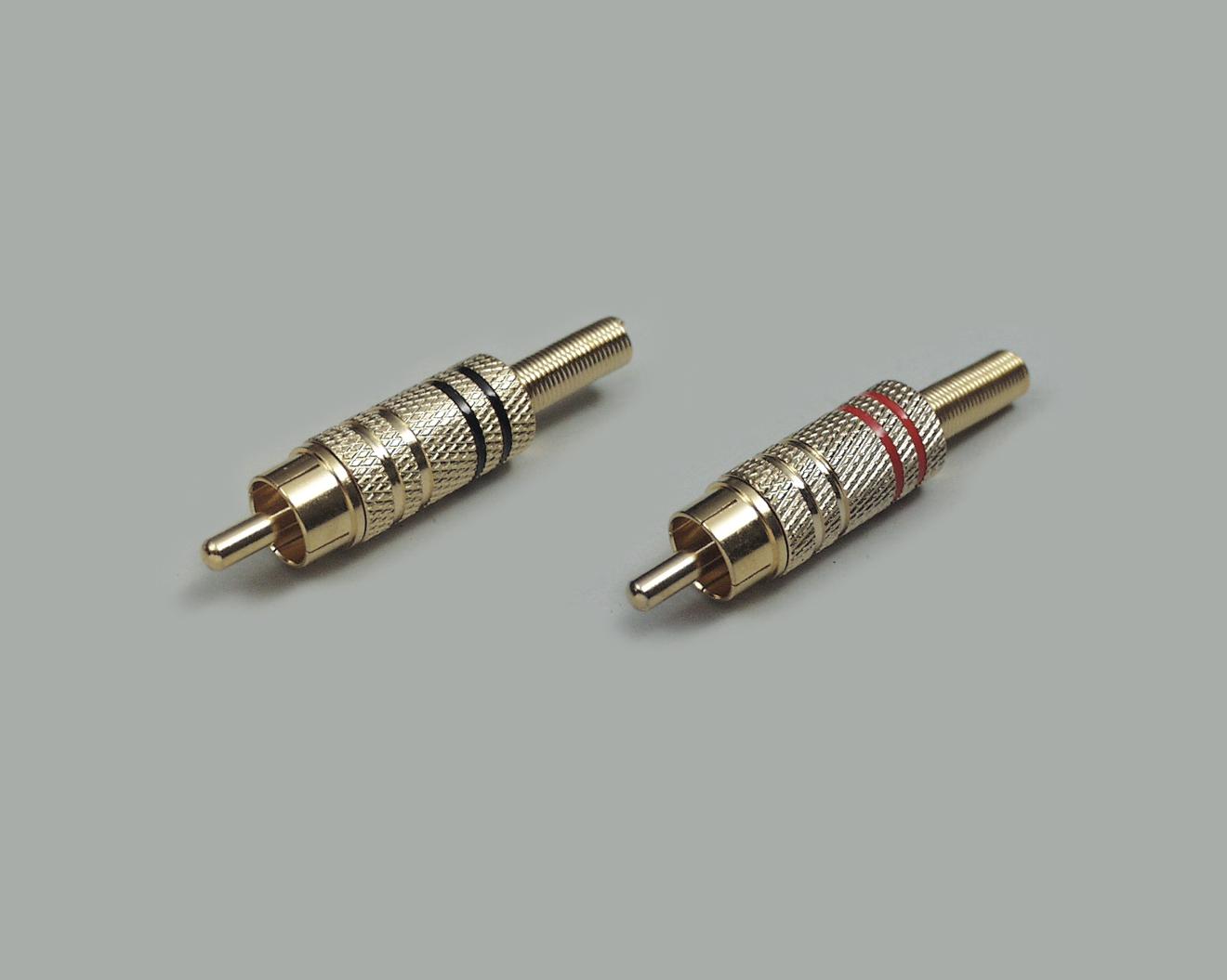 Cinchstecker-Set, Metall, vergoldet, High-End Ausführung, 2x schwarz + 2x rot, 4mm
