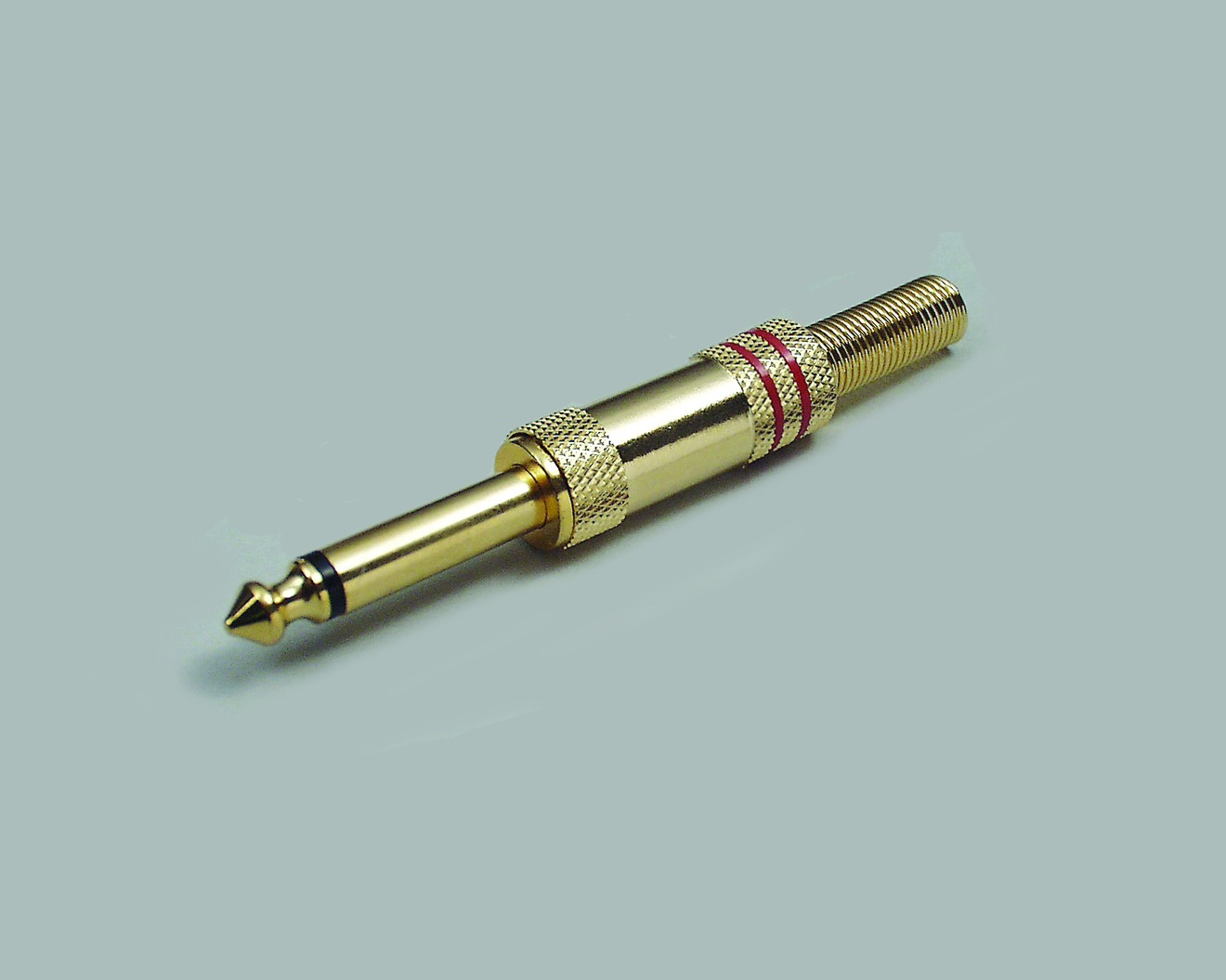 High-End Klinkenstecker 6,3mm, 2 polig, mit Knickschutz, vergoldet, Kennung rot max. Kabel Ø 6,5mm