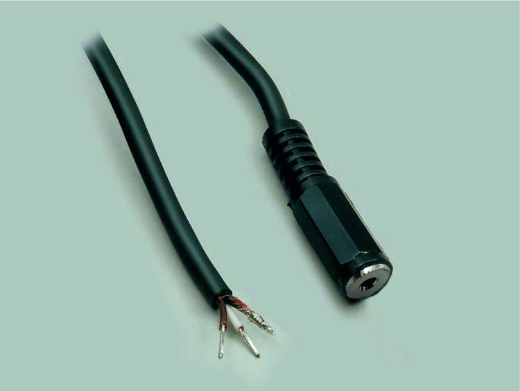 Audio-Anschlußkabel auf freies Ende, 3.50mm Klinkenkupplung, Kabel AD 4,1mm, stereo, schwarz, 1,8m, abgemantelt und verzinnt