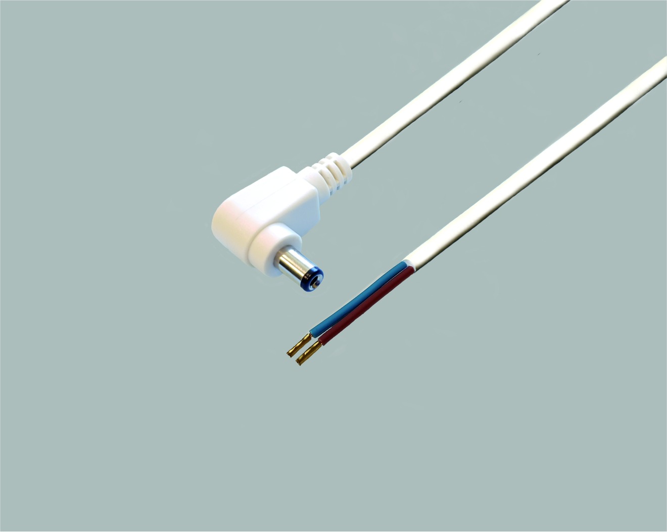 DC Anschlusskabel DC-Winkel-Stecker 2,5mm/5,5mm/9,5mm auf freies Ende, 0,50mm² , weiss 2.0m, 100 Stk.
