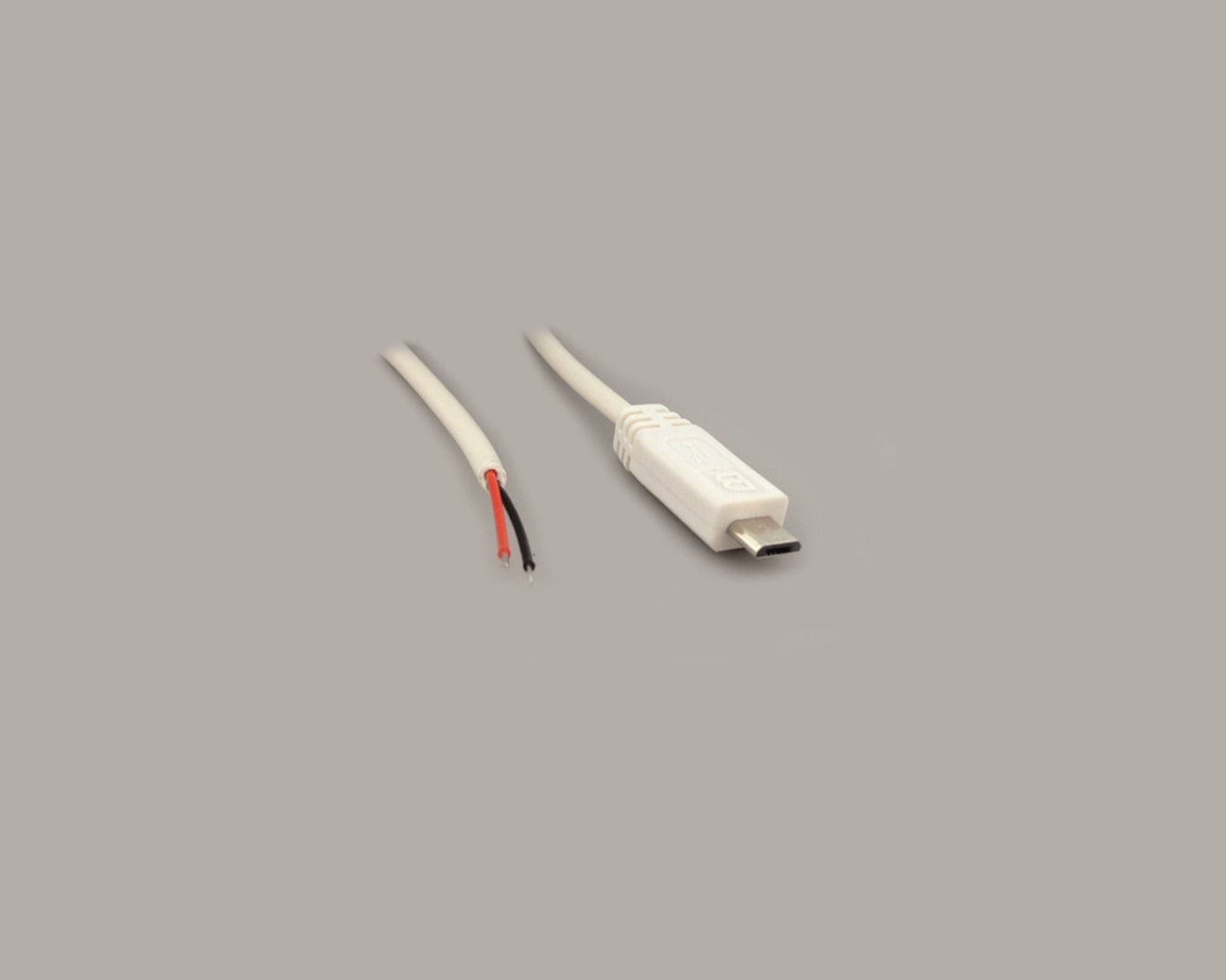 Micro USB-B 5 pol Stecker auf freies Ende, abgemantelt und verzinnt, 2 polig belegt, 1,8m, weiß, 100 Stk.
