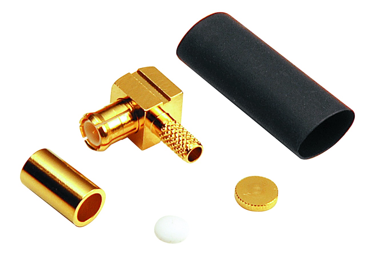 MCX-Winkelstecker, 50 Ohm, Crimpausführung, Teflon-Isolation, für  RG 178/196/U