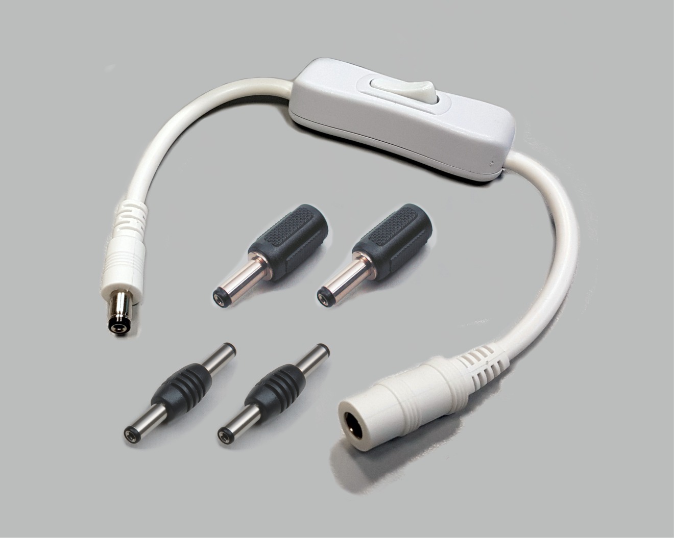 DC-Set, DC Verlängerung mit Schalter + Adapter, 2,5/5,5/9,5mm, weiß