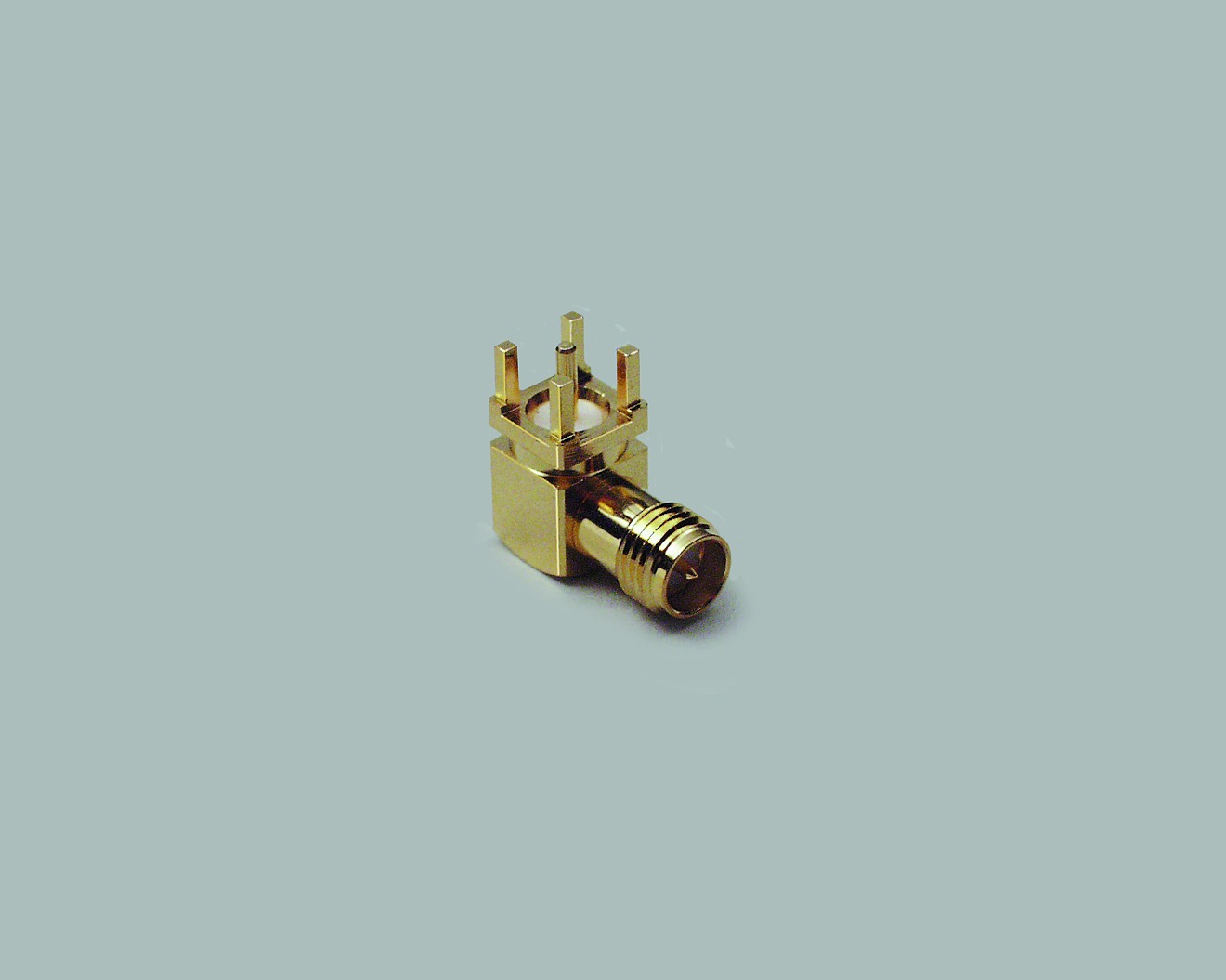 SMA-Reverse Einbaubuchse 50 Ohm, vergoldete Printausf. 90°, Teflon-Isolation