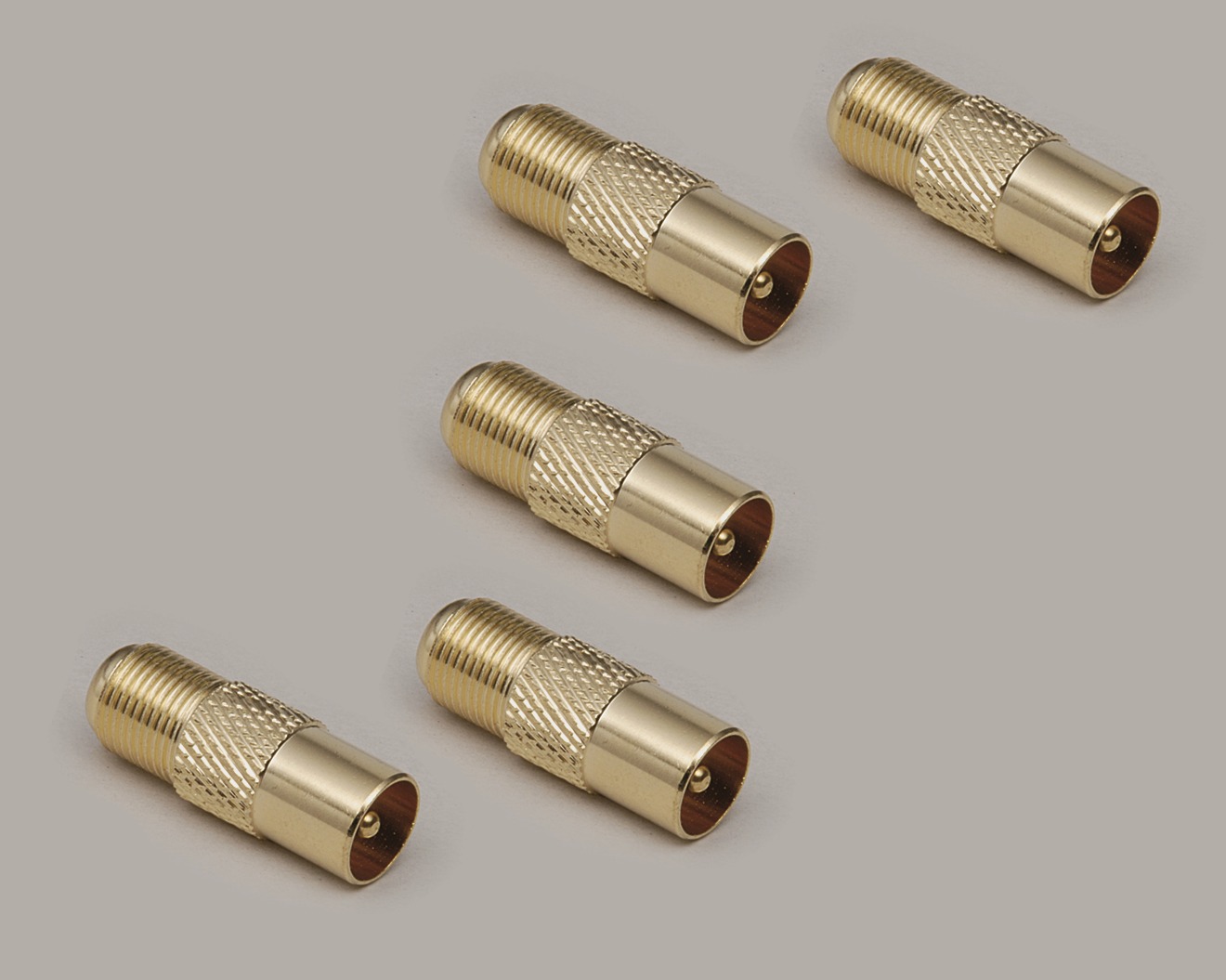 Adapter-Set, 5x Koax-Stecker auf F-Kupplung, vergoldet