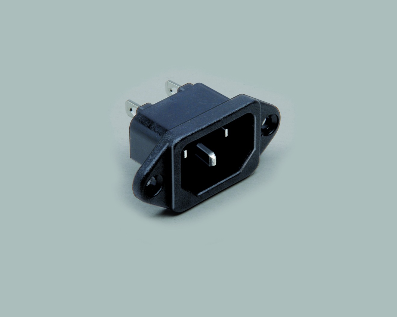 Kaltgeräte-Einbaustecker C14,  Steck-Lötkontakte, Flanschbefestigung